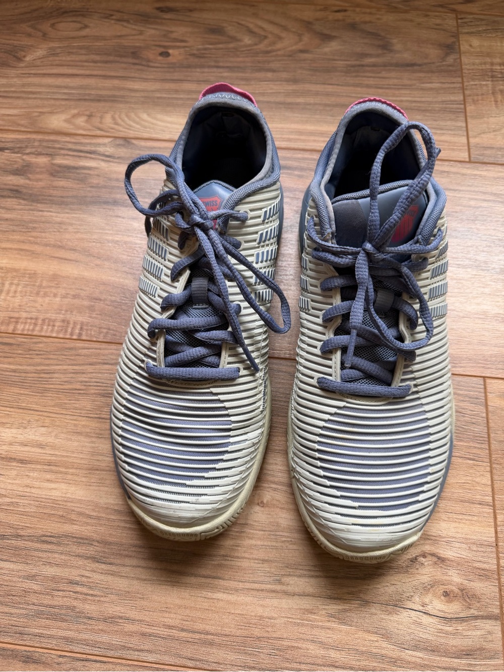 K-Swiss Women's Gray and Cream Striped Lace-Up Sneakers